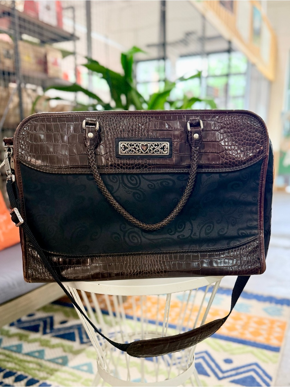 Vintage Brighton Travel Collection 18” Black Brown Croc Leather Weekender Bag